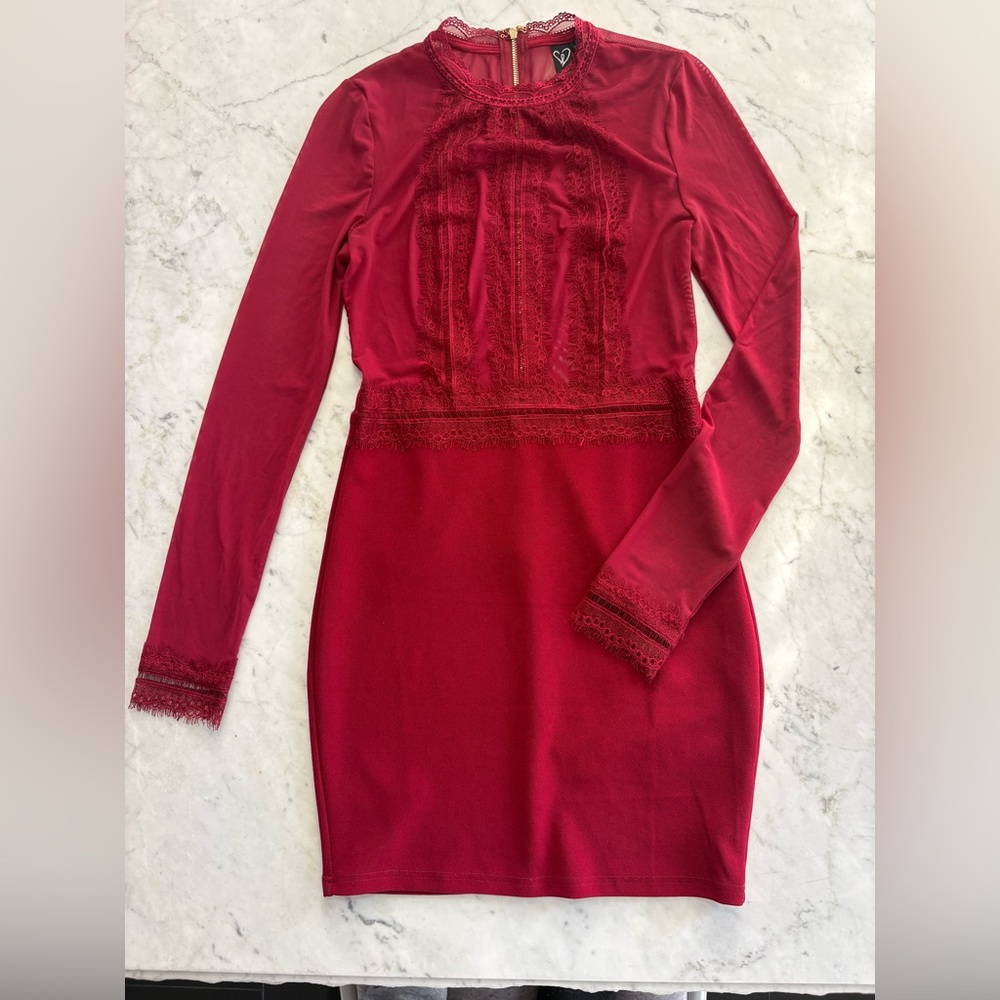 Windsor Burgundy Long Sleeve Lace Dress